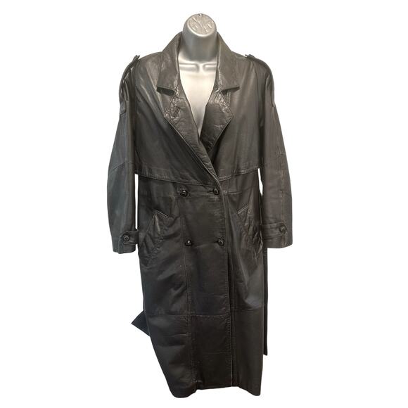 Wilsons The Leather Experts Woman’s Long Black Leather Trench Coat Size PS - Picture 1 of 15